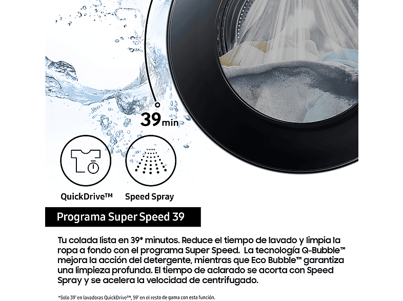 Lavadora carga frontal - Samsung WW11DB8B95GHU3, 11 kg, 1400 rpm, AI EcoBubble™, Función WiFi con SmartThings, Blanco