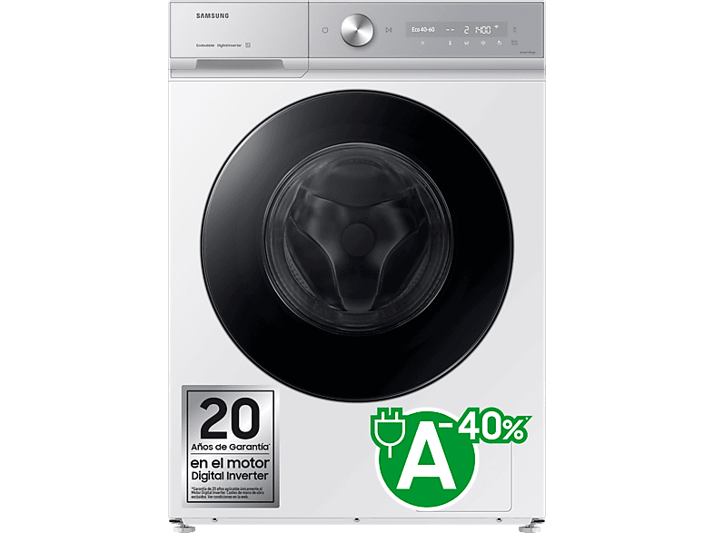 Lavadora carga frontal - Samsung WW11DB8B95GHU3, 11 kg, 1400 rpm, AI EcoBubble™, Función WiFi con SmartThings, Blanco