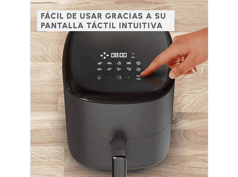Freidora de aire - Moulinex Easy Fry Max 5L EZ245H,1500 W, 200 °C, 10 Programas, Tecnología Extra-Crisp, Temporizador, Panel Táctil LCD, Gris
