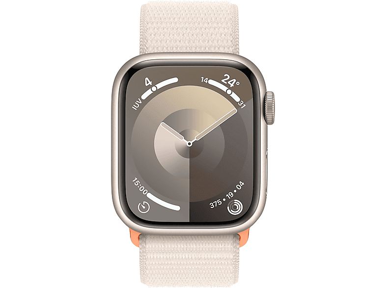 Apple Watch Series 9 (2023), GPS+CELL, 41 mm, Gesto de doble toque, Caja de aluminio blanco estrella, Correa Sport Loop blanco estrella