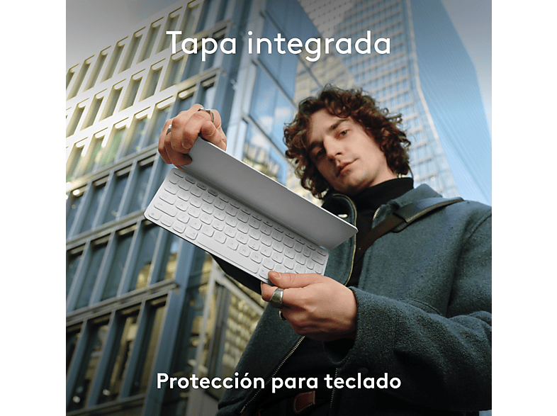 Teclado para tablet - Logitech Keys to Go 2 para iPad, Bluetooth, Accesos directos, Multidispositivo, Smart Actions, iPad, iPhone y Macbook, Blanco