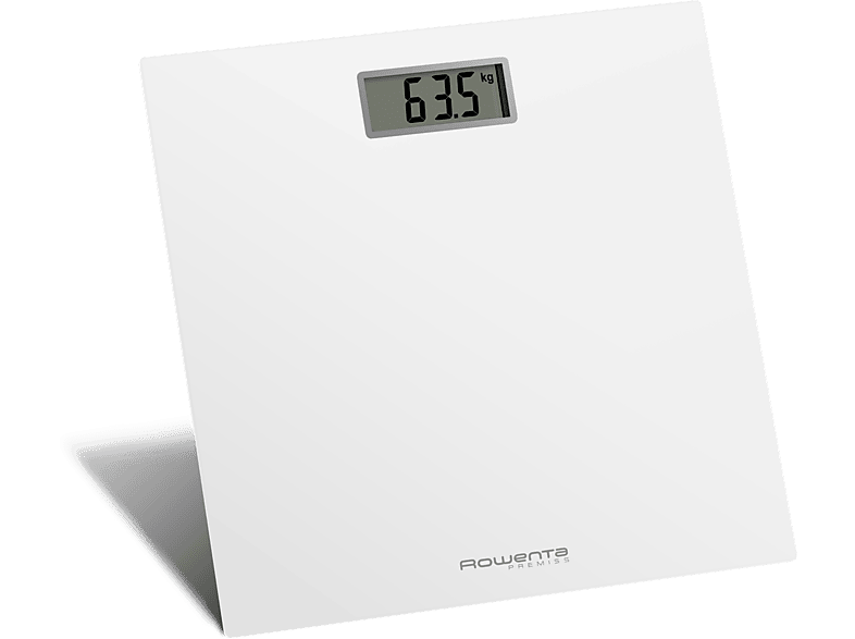 Báscula de baño - Rowenta Premiss BS1401V0, Peso máximo 150 kg, Vidrio Templado, Apagado Automático, Pantalla LCD, Diseño Extraplano, Blanco