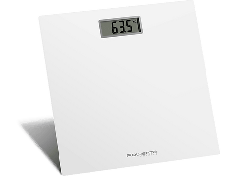Báscula de baño - Rowenta Premiss BS1401V0, Peso máximo 150 kg, Vidrio Templado, Apagado Automático, Pantalla LCD, Diseño Extraplano, Blanco