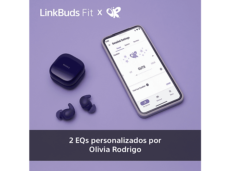 Auriculares True Wireless - Sony LinkBuds Fit, Cancelación de ruido (Noise Cancelling), Bluetooth, HiRes, 21 horas, iOS y Android, Google, IPX4,Morado