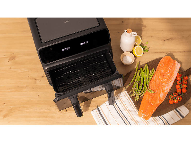 Freidora de aire - Cecotec Cecofry Advance 9000 Window, 2850 W, 9 L, Opción dividir la cubeta en dos de 4.5 L, 6 Modos, Black