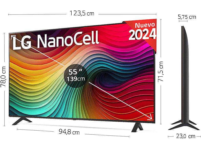 TV LED 55 - LG 55NANO82T6B, UHD 4K, Procesador Inteligente 4K α5 Gen7, Smart TV, DVB-T2 (H.265), Negro