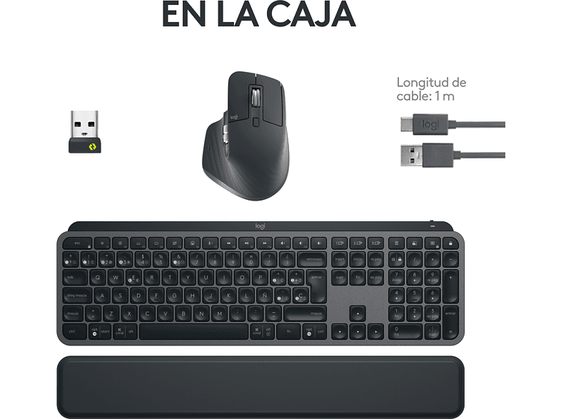 Pack Teclado + Ratón - Logitech Combo MX KEYS S, Inalámbrico, Bluetooth, Iluminación personalizable, Windows/Mac, USB C, Negro