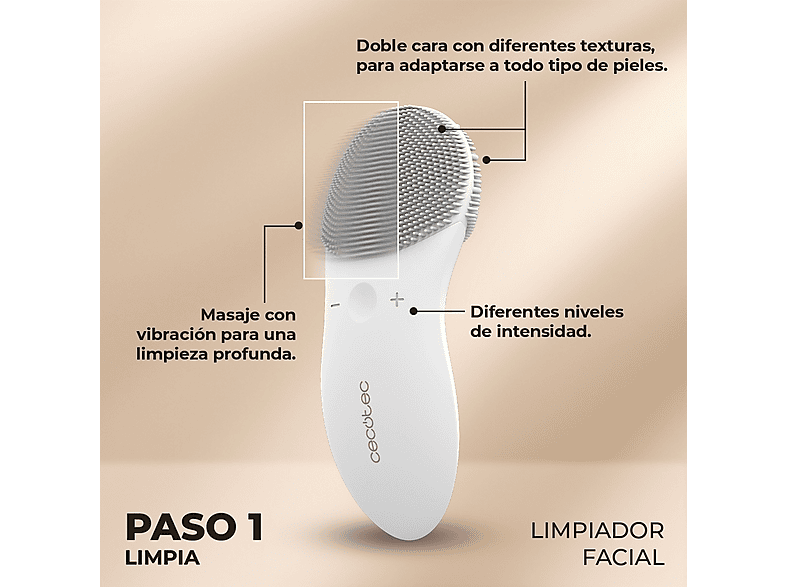 Limpiador facial - Cecotec FaceCare SkinRoutine, Dispositivo antiojeras, Masajeador facial, Kit de diadema y muñequeras, Limpiador facial, White