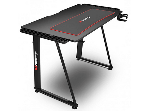 Mesa gaming - Drift DRDZ75, Acabado en fibra de carbono, Alfombrilla lavable, 113 x 60 x 75 cm, Negro