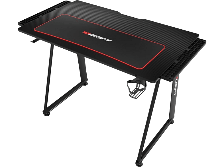 Mesa gaming - Drift DRDZ75, Acabado en fibra de carbono, Alfombrilla lavable, 113 x 60 x 75 cm, Negro