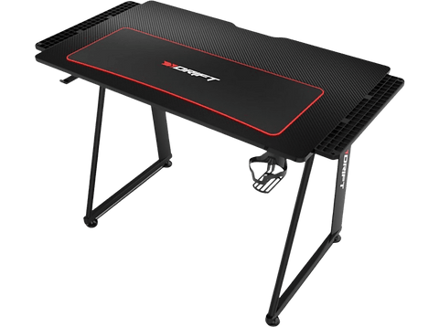 Mesa gaming - Drift DRDZ75, Acabado en fibra de carbono, Alfombrilla lavable, 113 x 60 x 75 cm, Negro