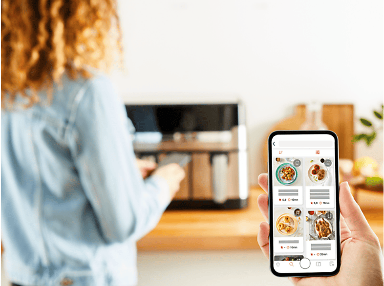 Freidora de aire - Moulinex Dual Fry & Grill EZ905D, Cocinado Dual, 2 Cubetas, 2700W, 8.3 L, 200 °C, Tecnol. Extra-Crisp, Grill, 8 Modos, Táctil, Inox