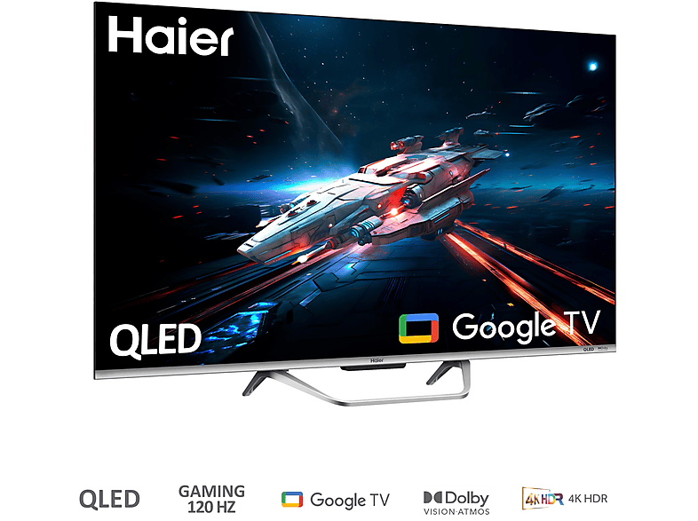 TV QLED 65 - Haier Q8 Series H65Q800UX, Smart TV (Google TV), HDR 4K, Direct LED, Dolby Atmos-Vision, Gaming 120 Hz, Negro