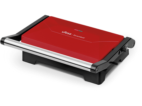 Sandwichera - Ufesa Stromboli, 1000 W, Placas antiadherentes, Rojo y negro