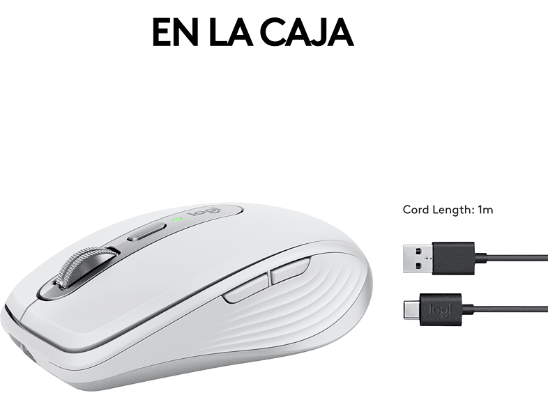 Ratón inalámbrico - Logitech MX Anywhere 3S, Inalámbrico, Bluetooth, 8000 ppp, Multiplataforma, Botones programables, Blanco