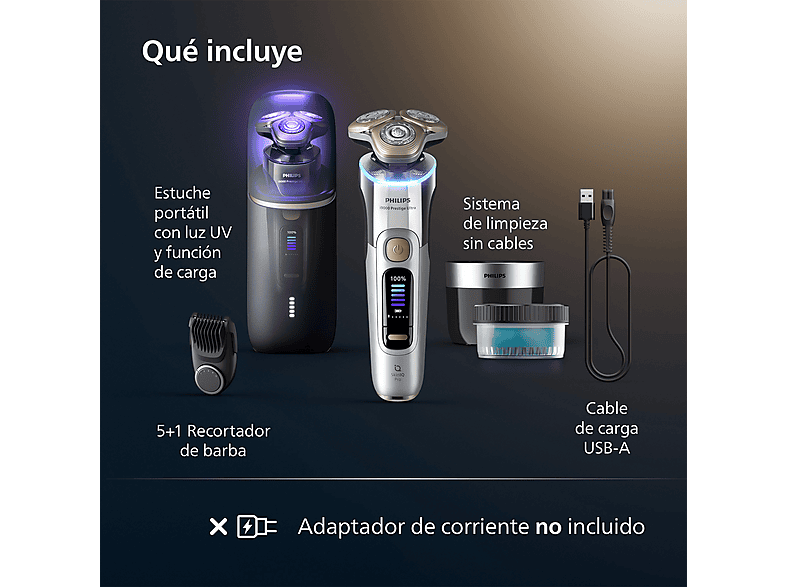 Afeitadora - Philips i9000 Prestige Ultra XP9404/46, Afeitado en seco/mojado con tecnología SkinIQ Pro, Sensor IA de presión y control, App smartphone