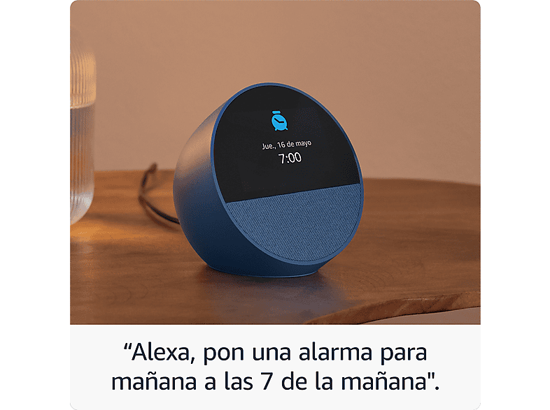 Reloj despertador inteligente - Amazon Echo Spot (modelo 2024), Sonido de calidad y Alexa, Azul