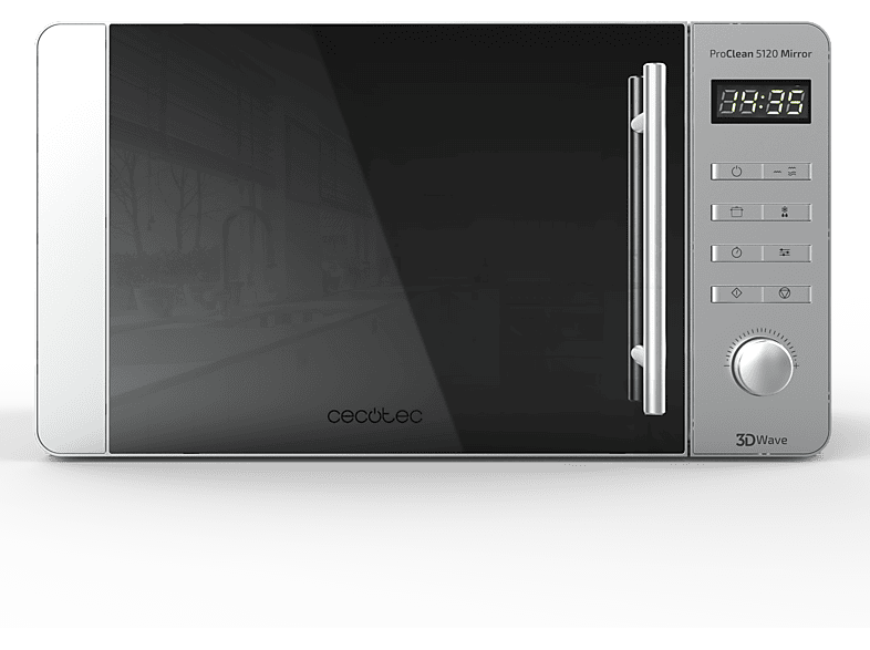 Microondas - Cecotec ProClean 5120 Mirror, Grill, 700W, 20 L, 8 programas, Inox