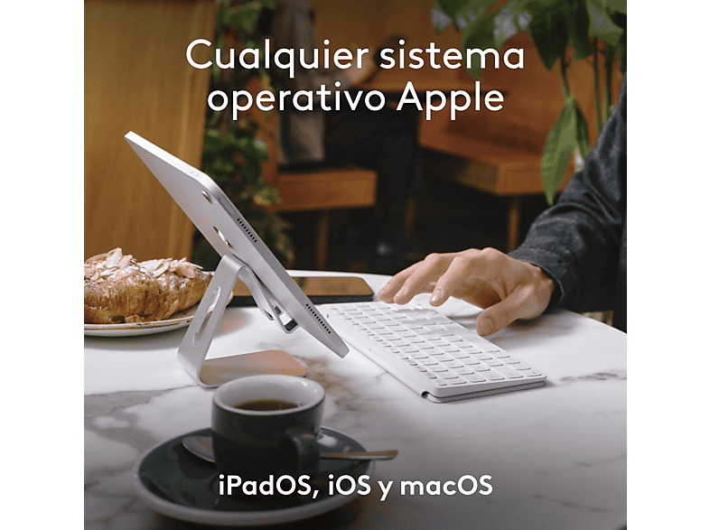 Teclado para tablet - Logitech Keys to Go 2 para iPad, Bluetooth, Accesos directos, Multidispositivo, Smart Actions, iPad, iPhone y Macbook, Blanco