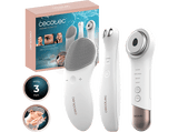 Limpiador facial - Cecotec FaceCare SkinRoutine, Dispositivo antiojeras, Masajeador facial, Kit de diadema y muñequeras, Limpiador facial, White