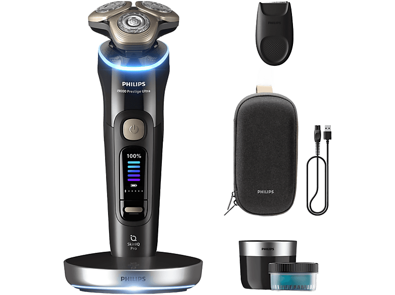 Afeitadora - Philips i9000 Prestige Ultra XP9400/31, Afeitado en seco/mojado con tecnología SkinIQ Pro, Sensor IA de presión y control, App smartphone