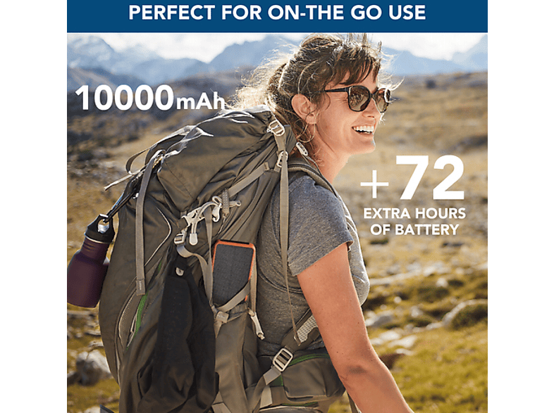 Powerbank - CellularLine PBSOLAR10000O, 10000 mAh, USB tipo C a USB tipo C, Naranja y negro