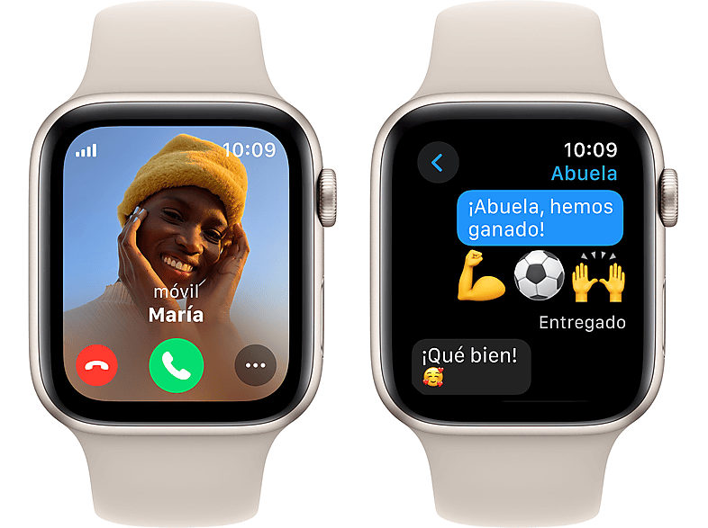 APPLE Watch SE (2023), GPS+CELL, 44 mm, Caja de aluminio blanco estrella, Vidrio delantero Ion-X, Talla M/L, Correa deportiva blanco estrella