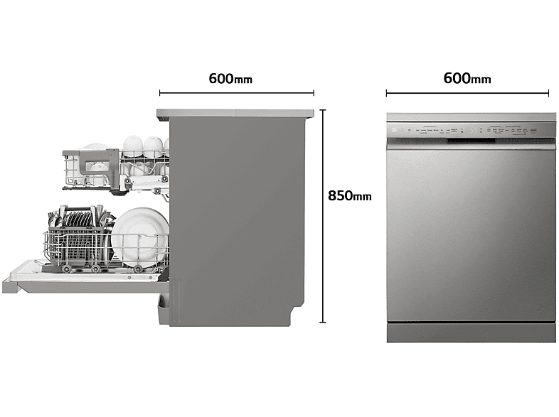 Lavavajillas - LG DF242FPS, Independiente, 14 programas, Lavado a vapor, 60 cm, Inox antihuellas