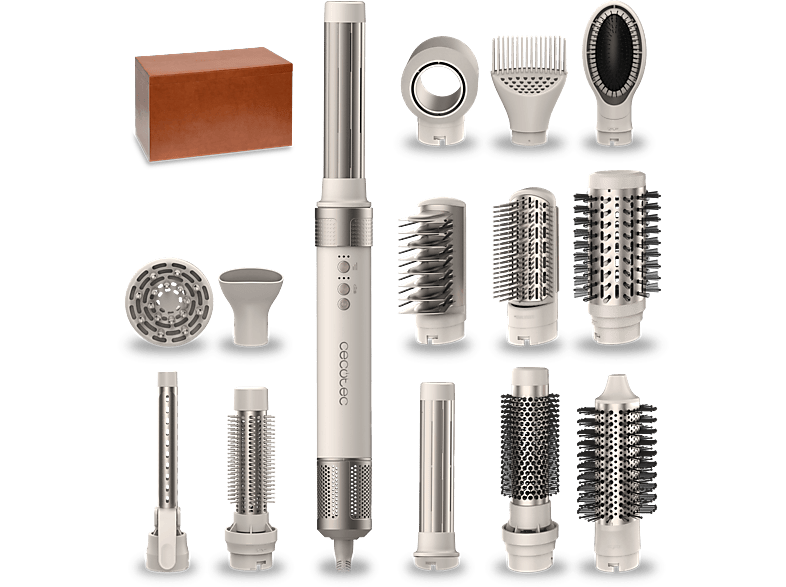 Moldeador - Cecotec Bamba CeramicCare 14in1 AirGlam Champagne, con tecnología Coanda, Cabezales con Revestimiento de Cerámica y Keratina, Champagne