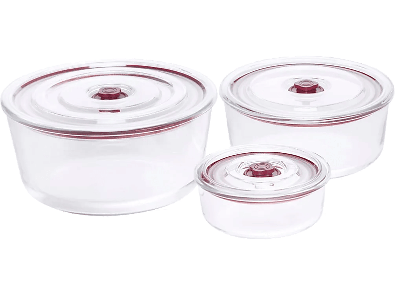 Recipiente hermético - Jata HREC4230, Pack de 3 Recipientes, Vidrio templado, Tapa con Función de Vacío, Transparente