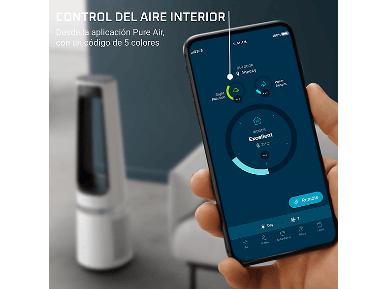 Purificador de aire - Rowenta Eclipse QU5060F, Ventilador y calefactor, 3 en 1, 2000W, 12 Velocidades, 8 m, 31 dB,  Modo día/noche, Silencioso, Blanco