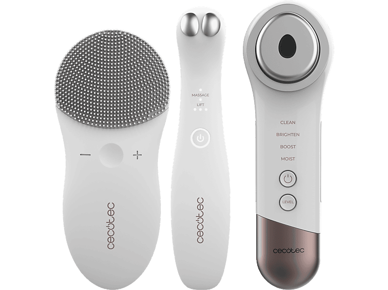 Limpiador facial - Cecotec FaceCare SkinRoutine, Dispositivo antiojeras, Masajeador facial, Kit de diadema y muñequeras, Limpiador facial, White