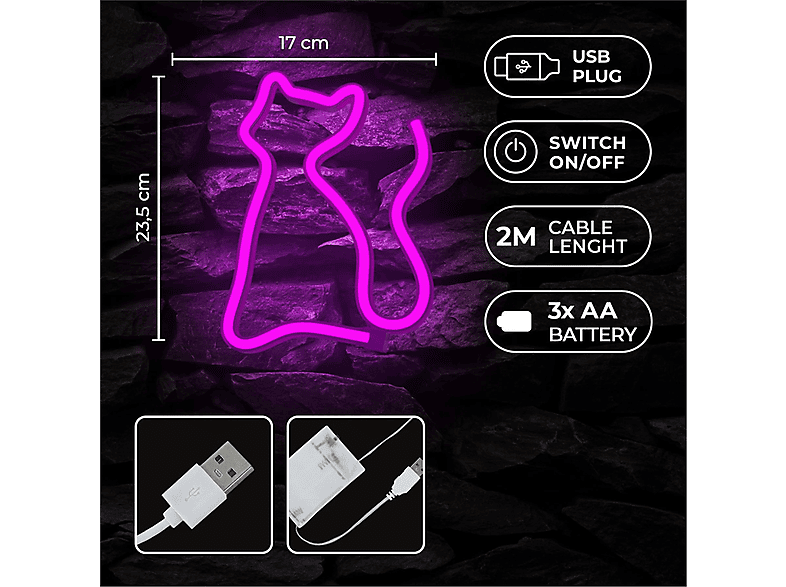 Luces LED - Forever RTV100210, Neón, BAT+USB, Cat, Pink