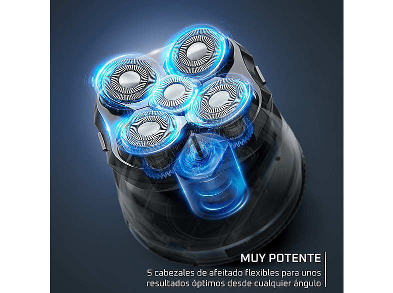 Afeitadora  Rowenta Barber Experience, Afeitadora de cabeza, 5 cabezales, Autonomía 80 min, Wet & Dry, Ergonómico, Cuchillas flexibles, Neceser, Negro