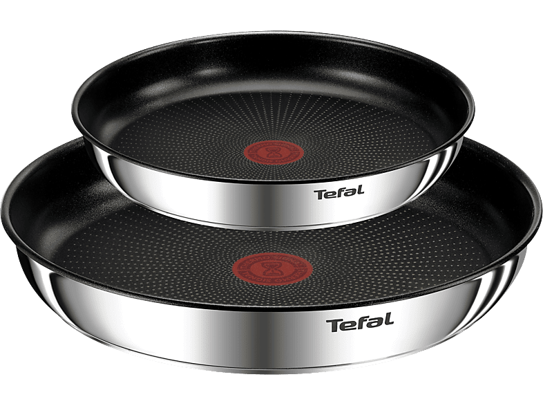 Set de sartenes - Tefal Ingenio Emotion 8973S45, 22 y 26 cm, Mango Extraíble, Revestimiento Titanio Antiadherente, Tecnol. Thermo-Signal™, Acero Inox