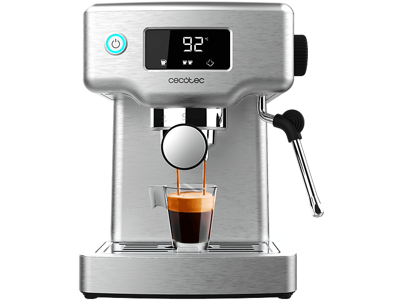 Cafetera express - Cecotec Power Espresso 20 Barista Compact, 20 bar, 1465 W, 1.8 l, 2 tazas, Pantalla digital, Compacta, Silver