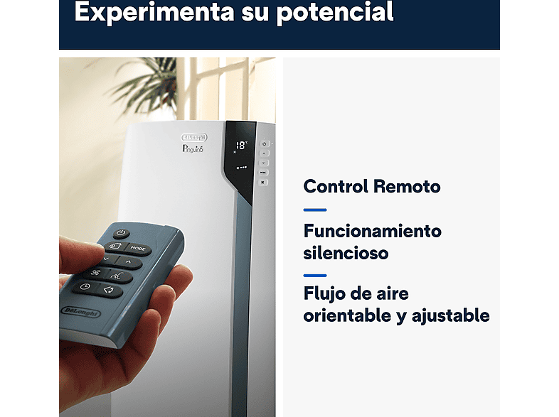 Aire acondicionado portátil - De'Longhi Pingüino PAC EX 105A+++, 2500 fg/h, 3 Velocidades, 100 m³, 63 dB(A), EcoRealFeel, Blanco