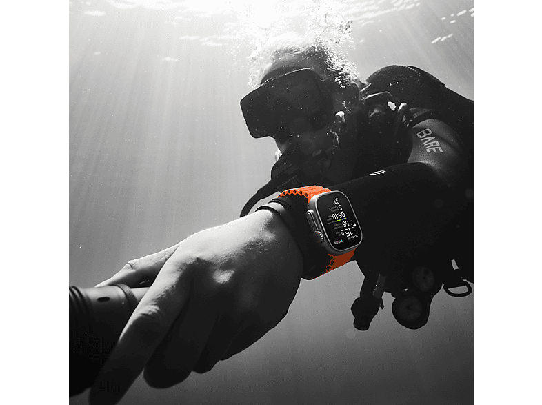 Apple Watch Ultra 2 (2023), GPS + Cellular, 49 mm, Caja de titanio, Gesto doble toque, Correa Ocean Band de color Azul