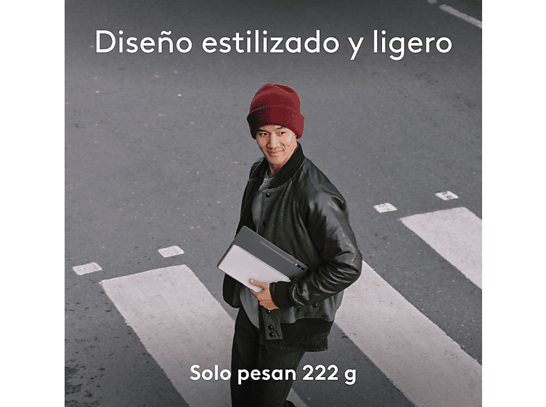 Teclado para tablet - Logitech Keys to Go 2 para iPad, Bluetooth, Accesos directos, Multidispositivo, Smart Actions, iPad, iPhone y Macbook, Blanco
