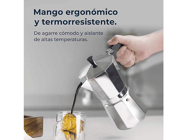 Cafetera tradicional - Cecotec Mokclassic 300 Shiny, 3 tazas, 150 ml, Aluminio fundido, Shiny