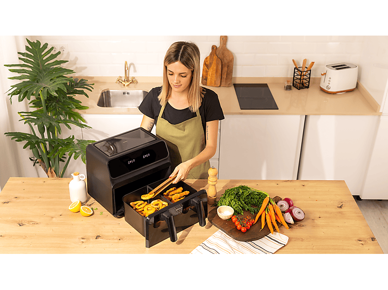 Freidora de aire - Cecotec Cecofry Advance 9000 Window, 2850 W, 9 L, Opción dividir la cubeta en dos de 4.5 L, 6 Modos, Black