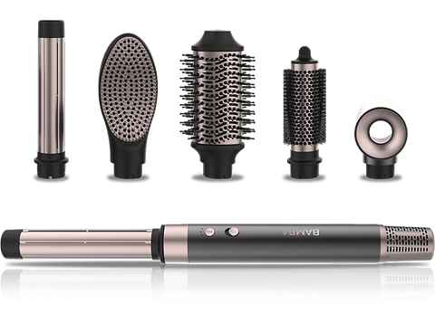 Moldeador - Cecotec Bamba CeramicCare AirGlam Original, Tecnología iónica, 6 en 1, 2 velocidades, 3 temperaturas, 6 accesorios, Rose Gold