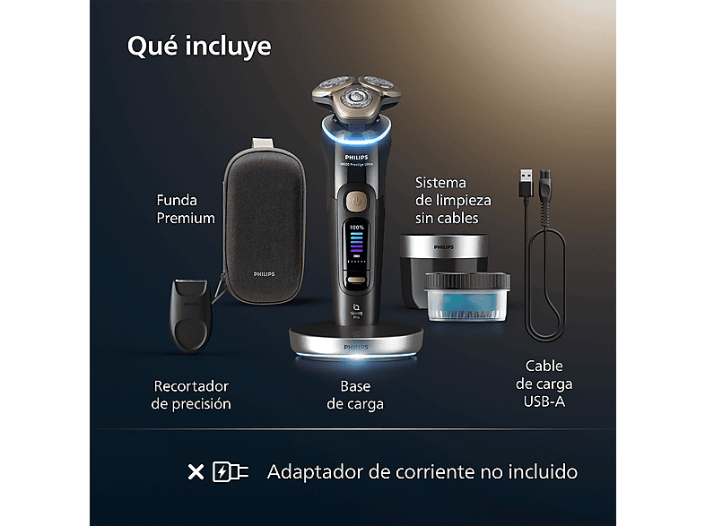 Afeitadora - Philips i9000 Prestige Ultra XP9400/31, Afeitado en seco/mojado con tecnología SkinIQ Pro, Sensor IA de presión y control, App smartphone