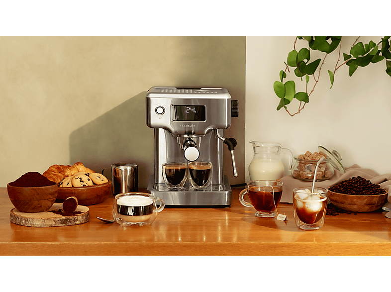 Cafetera express - Cecotec Power Espresso 20 Barista Compact, 20 bar, 1465 W, 1.8 l, 2 tazas, Pantalla digital, Compacta, Silver