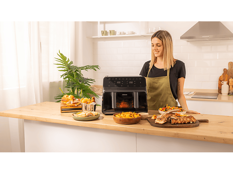 Freidora de aire - Cecotec Cecofry Advance 9000 Window, 2850 W, 9 L, Opción dividir la cubeta en dos de 4.5 L, 6 Modos, Black