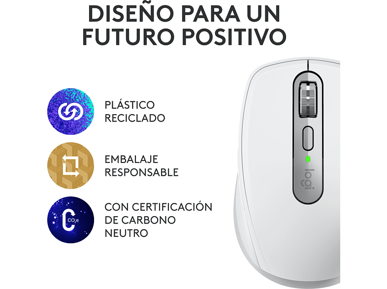 Ratón inalámbrico - Logitech MX Anywhere 3S, Inalámbrico, Bluetooth, 8000 ppp, Multiplataforma, Botones programables, Blanco