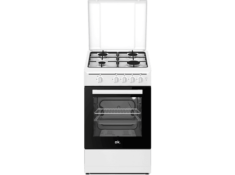 Cocina a gas - OK. OFC 2421-3 A, Gas Natural y Gas Butano, 4 quemadores, Horno de gas, 49 l de Capacidad, Blanco