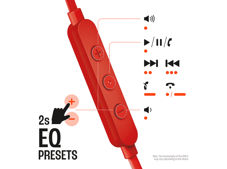 Auriculares de botón - JBL Tune 305C, Intraurales, Bluetooth, Con cable, Micrófono, Red