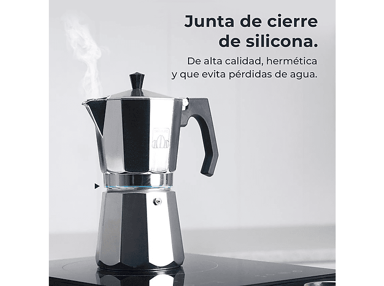 Cafetera tradicional - Cecotec Mokclassic 300 Shiny, 3 tazas, 150 ml, Aluminio fundido, Shiny