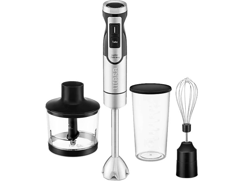 Batidora de mano - Ufesa Jupiter 1500 Max, 1500 W, Velocidad variable, 4 cuchillas, Inox